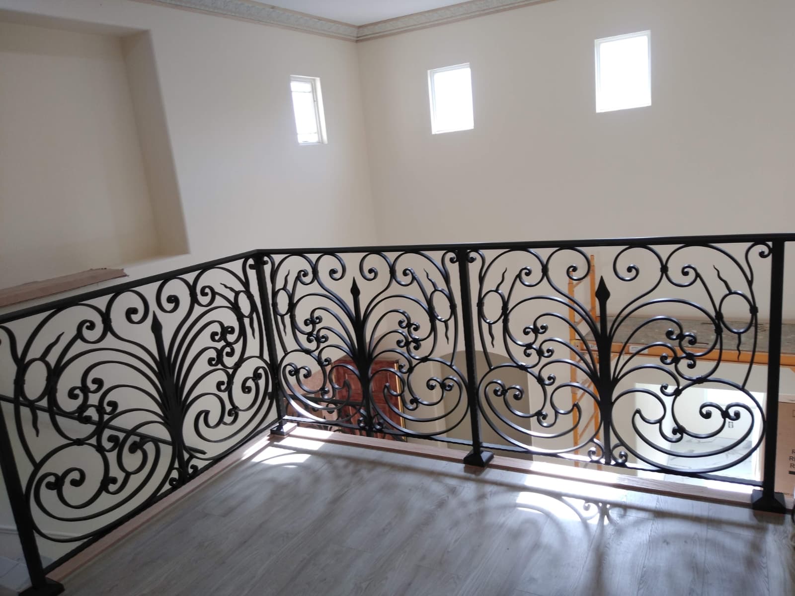 Interior ornamental black iron railing